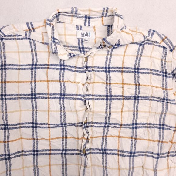 Croft & Barrow Windowpane Flannel Casual Button Up Shirt Mens Size M White Blue - Picture 1 of 10